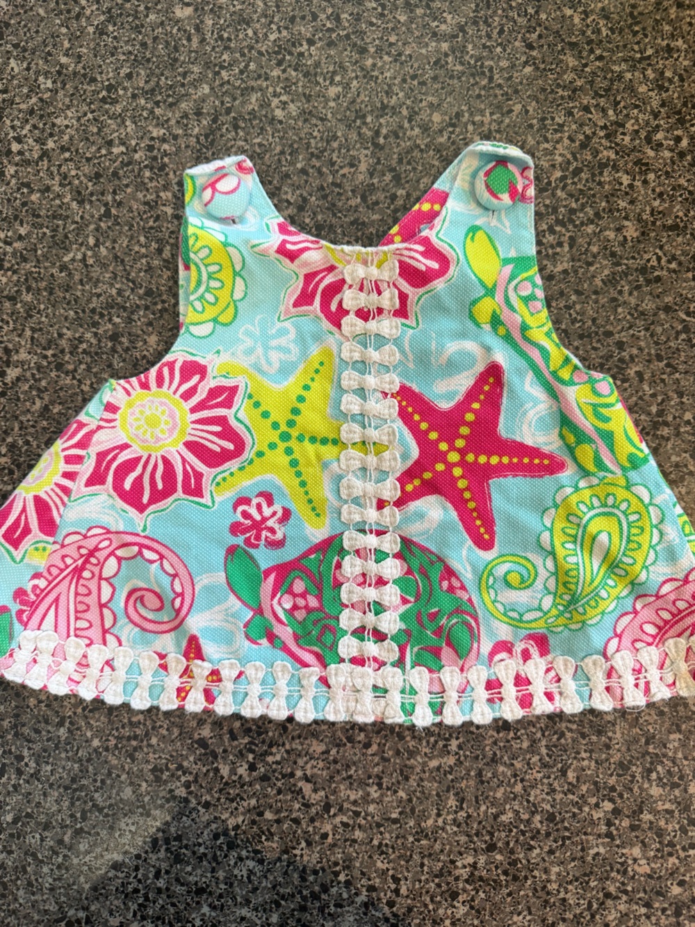 Mud Pie Aqua Vest with Pink & Lime Starfish and Floral Print